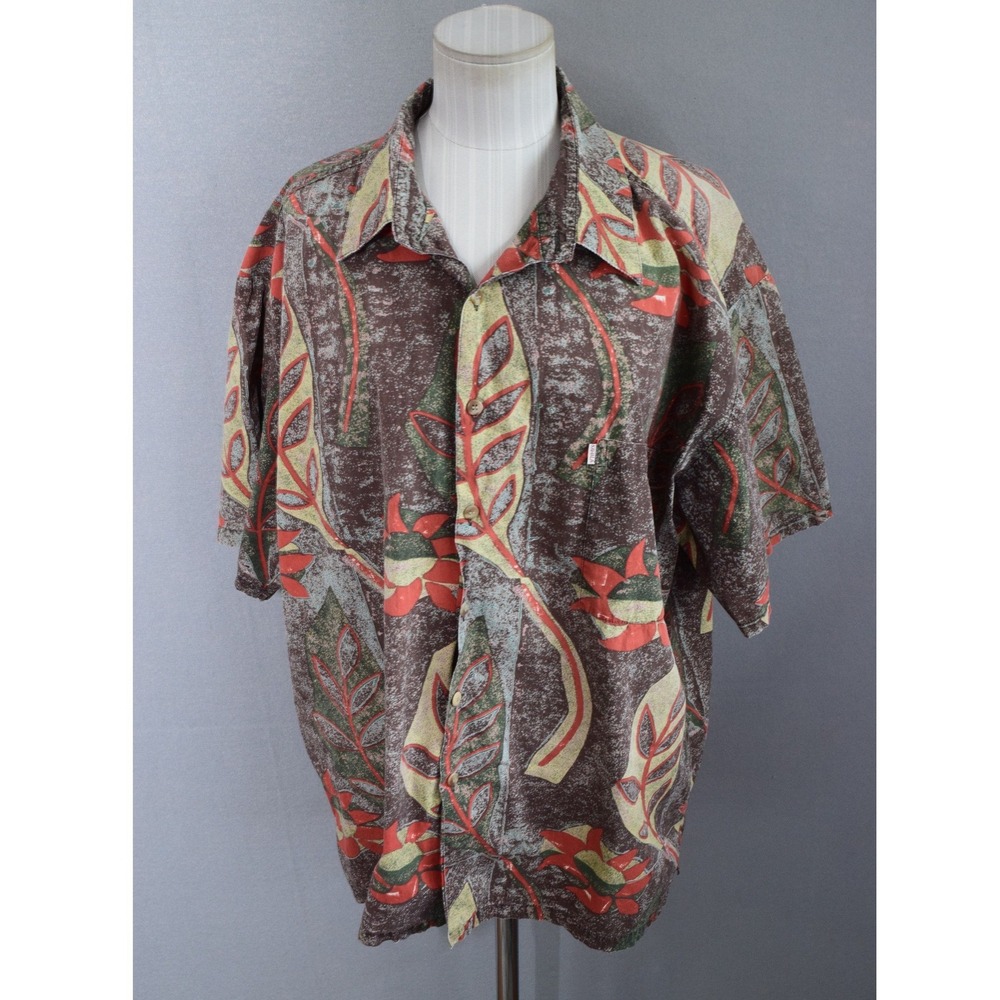 Kahala Avi Collection Shirt XL Brown Tropical Floral Cotton Mens Hawaii Aloha